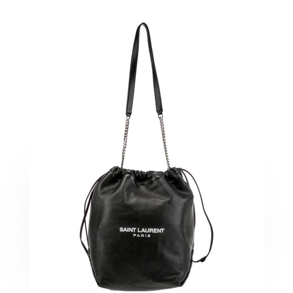 Saint Laurent Black Leather Drawstring Bucket Bag